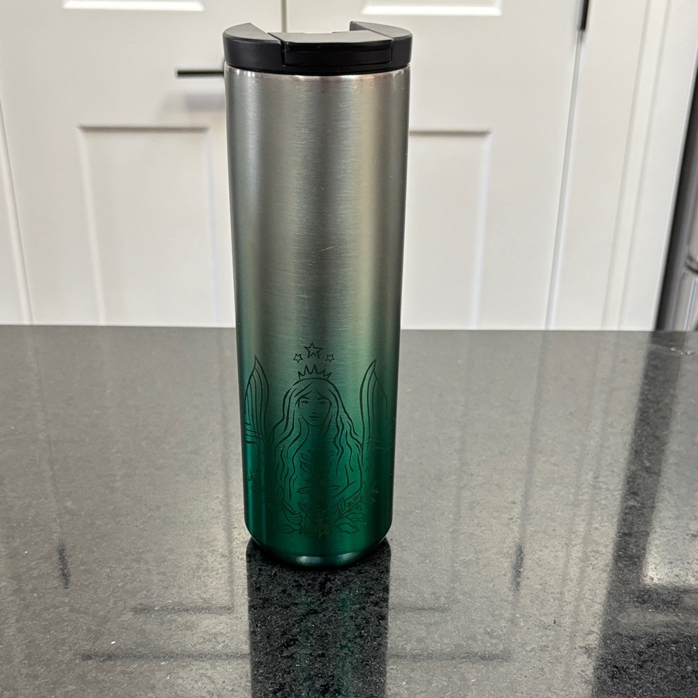Starbucks Silver and Green Gradient Tumbler